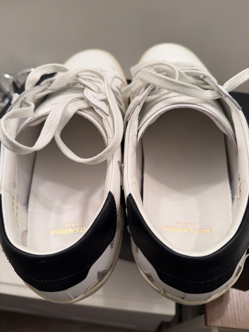 Saint Laurent White Leather Sneakers with Silver Star Accent - Picture 9 of 10